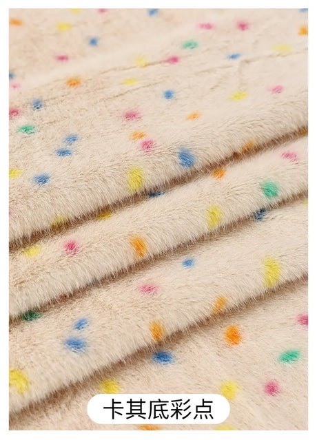0.5/1/2 Yards Faux Fur Dot Printed Fabric for Plush Toys Cotton Dolls Warm Hats Decorative Cloth Handmade Sewing Fabrics