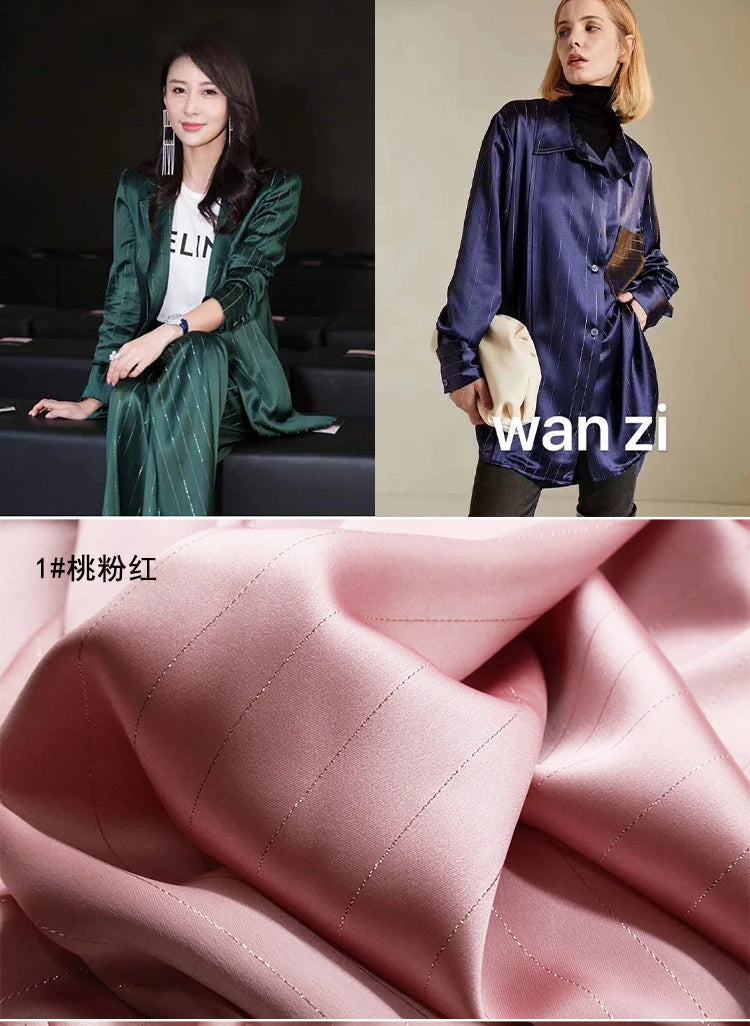 High End Bright Silk Striped Imitation Acetic Acid Fabric Satin Glossy Silk Smooth Drape Feeling Suit Dress Pants Fabric