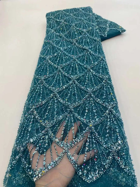 African Heavy Beads Lace Fabric 2024 High Quality Nigerian Sequins Groom Lace French Tulle Fabric For Wedding Party Dress Sewing