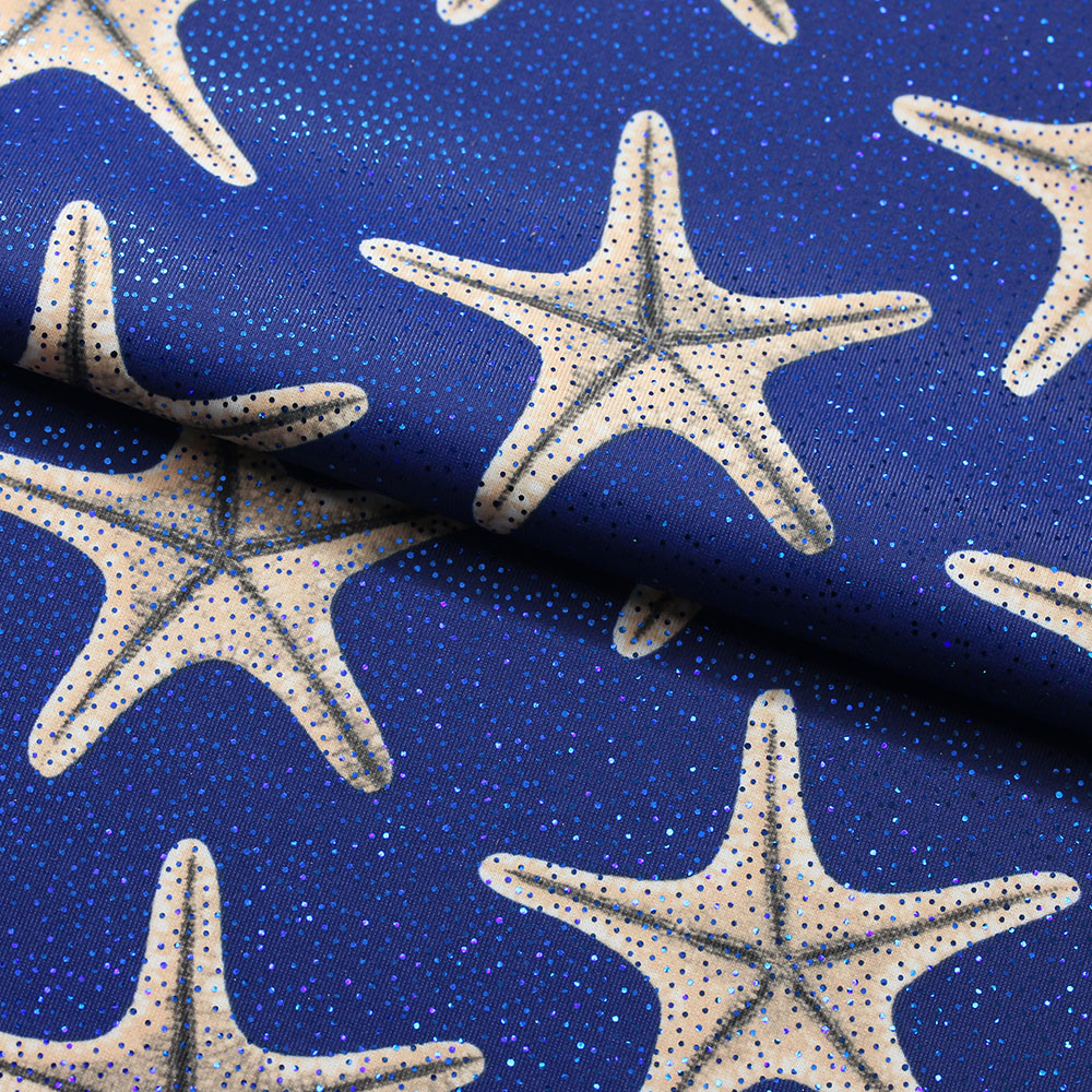Sea Star Polyester Spandex Fabric - Multi-Color Sea Star Print, 58/60" Width (1 Yard)