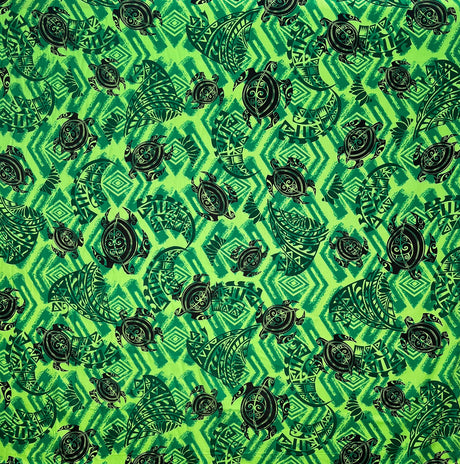 Sea Turtles With Traditional Polynesian Tattoo Patches Rayon Fabric - Taupe/Maroon/Black, 36" X 45" (1 Yard)