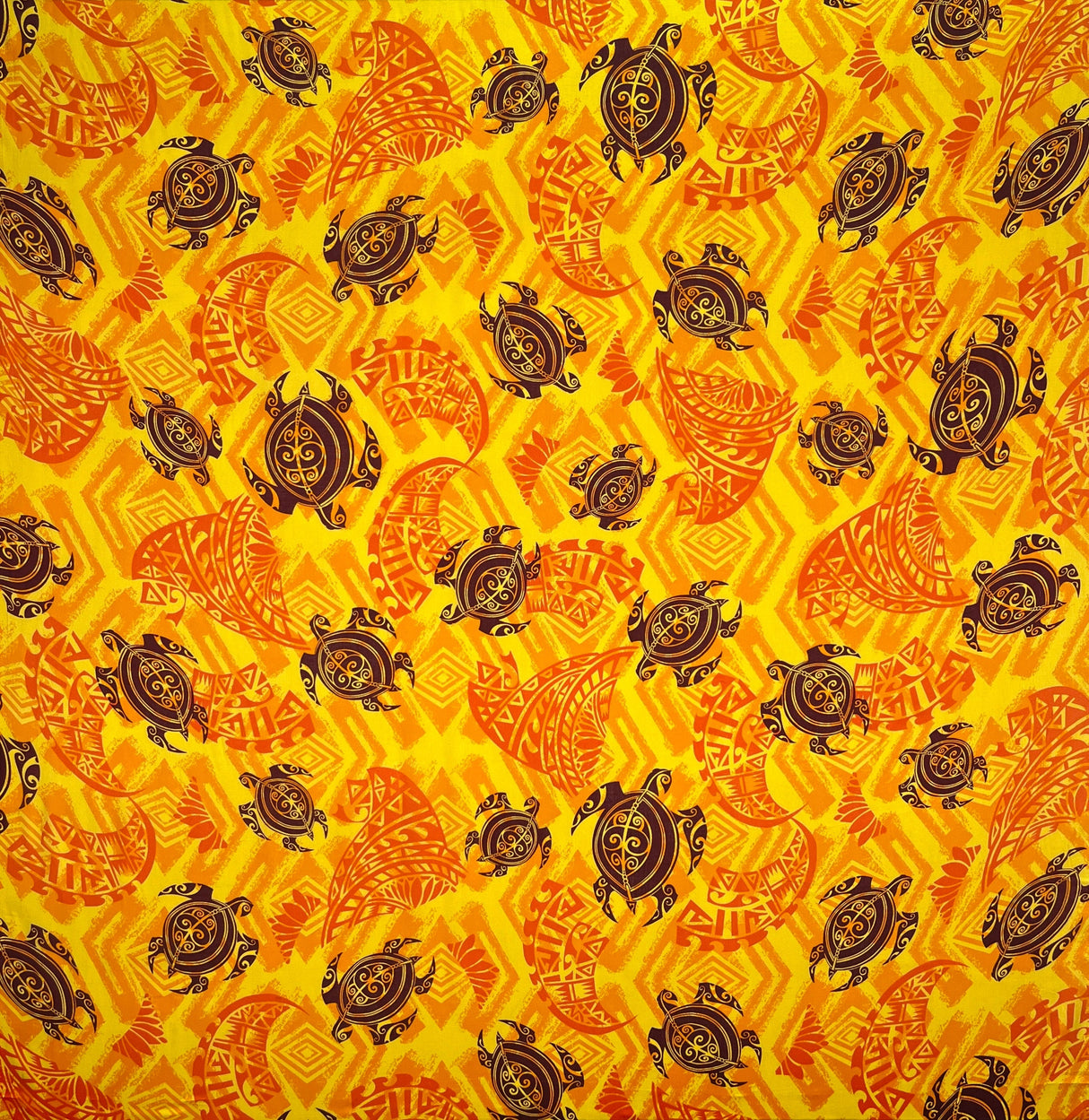 Sea Turtles W Traditional Polynesian Tattoo Patches Rayon Fabric - Taupe/Maroon/Black, 36" Width (1 Yard)