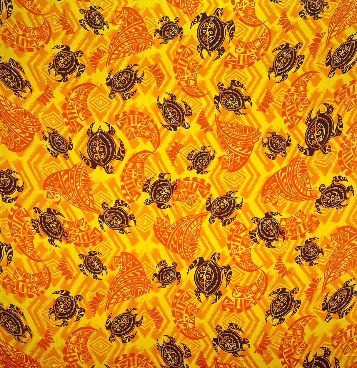 Sea Turtles With Traditional Polynesian Tattoo Patches Rayon Fabric - Taupe/Maroon/Black, 36" X 45" (1 Yard)