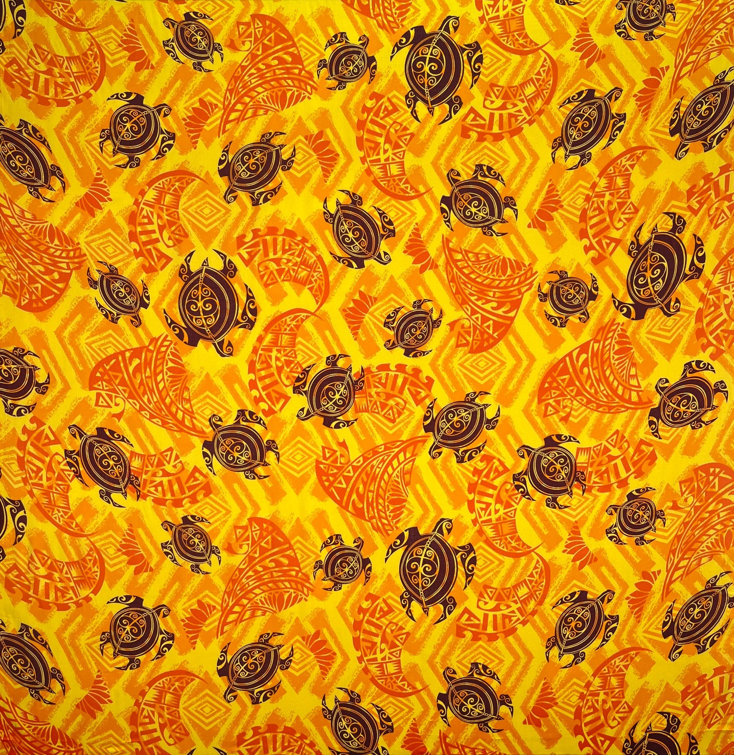 Sea Turtles With Traditional Polynesian Tattoo Patches Rayon Fabric - Taupe/Maroon/Black, 36" X 45" (1 Yard)