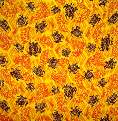 Sea Turtles With Traditional Polynesian Tattoo Patches Rayon Fabric - Taupe/Maroon/Black, 36" X 45" (1 Yard)