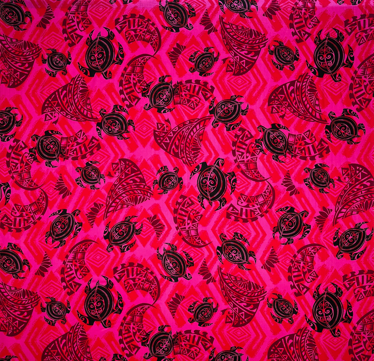 Sea Turtles With Traditional Polynesian Tattoo Patches Rayon Fabric - Taupe/Maroon/Black, 36" X 45" (1 Yard)
