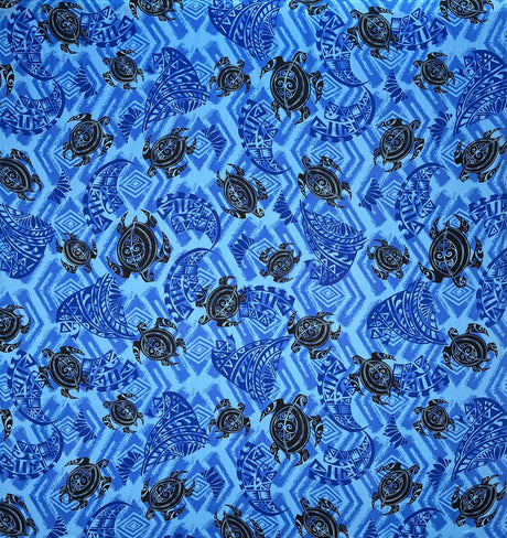 Sea Turtles With Traditional Polynesian Tattoo Patches Rayon Fabric - Taupe/Maroon/Black, 36" X 45" (1 Yard)