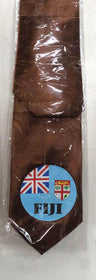 Seal Of Fiji Tie Polyester Fabric - Fiji Coat Of Arms, 56" Length, 3.5" Width, White, Royal Blue, Gold, Brown (1 Tie)