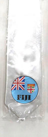 Seal Of Fiji Tie Polyester Fabric - Fiji Coat Of Arms, 56" Length, 3.5" Width, White, Royal Blue, Gold, Brown (1 Tie)