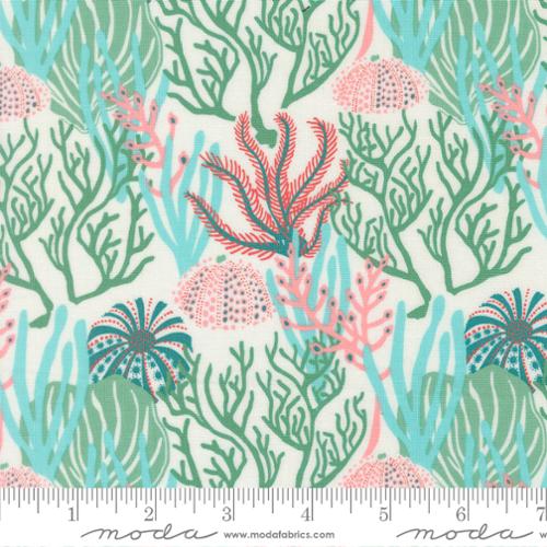 Cotton Print Seaweed Reef Coral Fabric 44/45" Multi Coastal