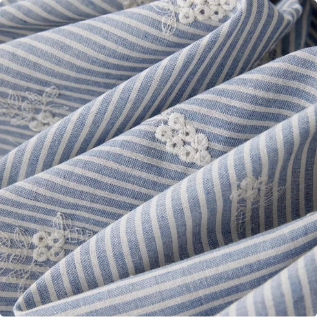 Lightblue Embroidered Polyester Cotton Striped Cloth Fabric