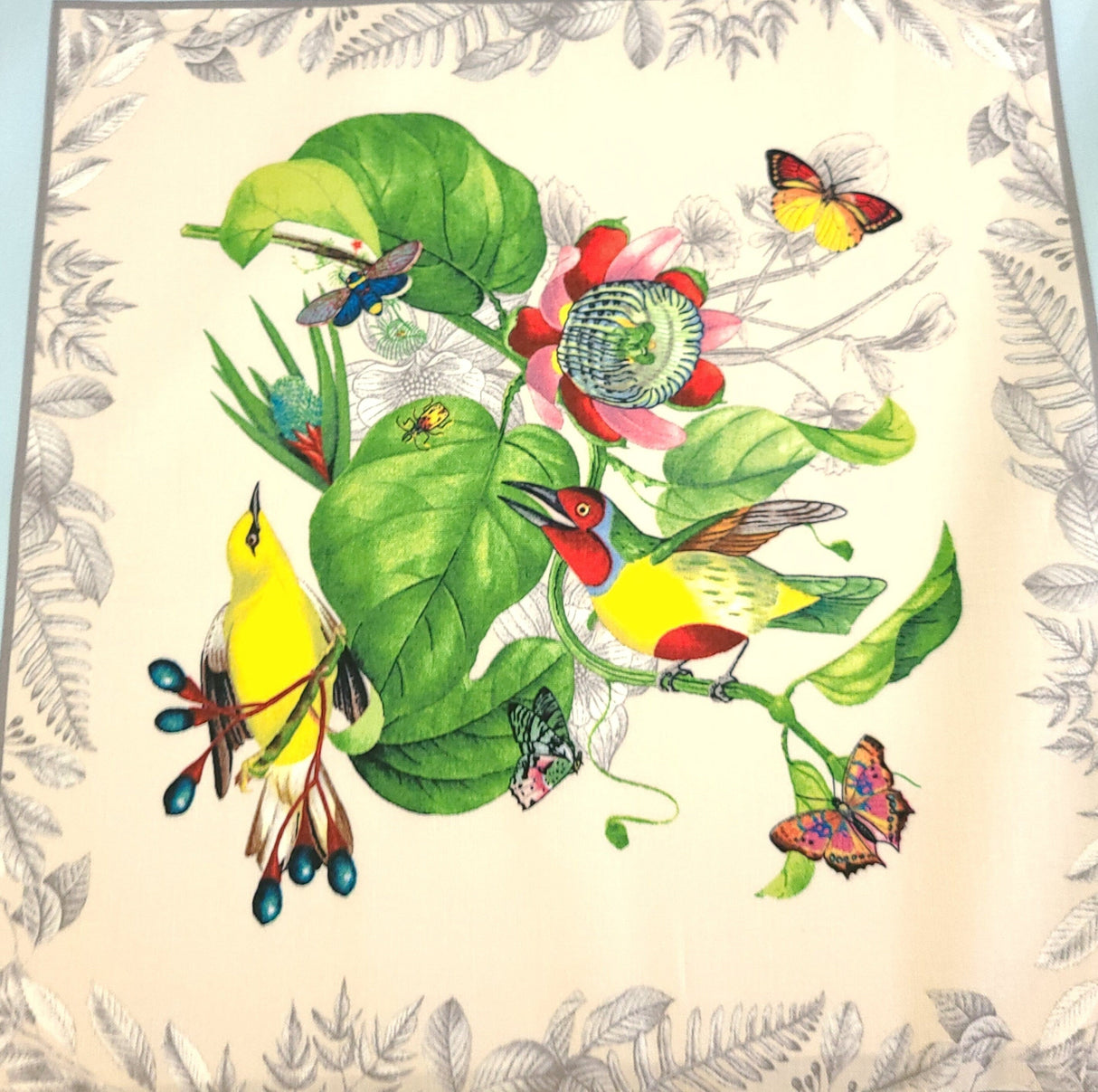 Fabric Panel Secret Escape Exotic Birds and Butterflies Blue 24x44 Elizabeth's Studio