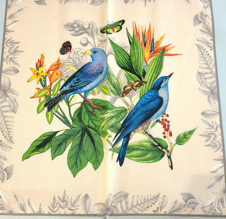 Fabric Panel Secret Escape Exotic Birds and Butterflies Blue 24x44 Elizabeth's Studio