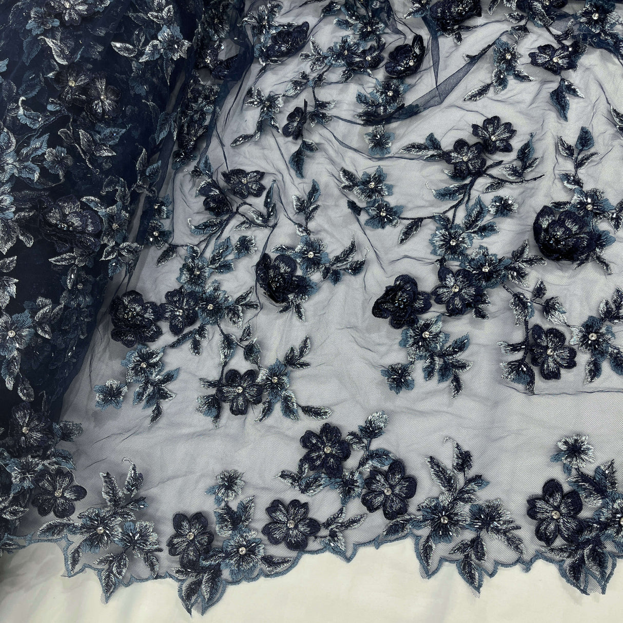 3D Beaded Floral Lace Fabric