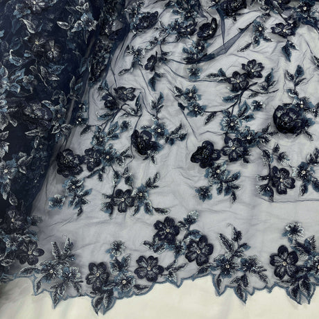 3D Beaded Floral Lace Fabric