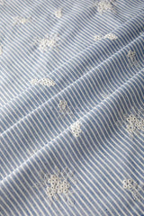 Lightblue Embroidered Polyester Cotton Striped Cloth Fabric