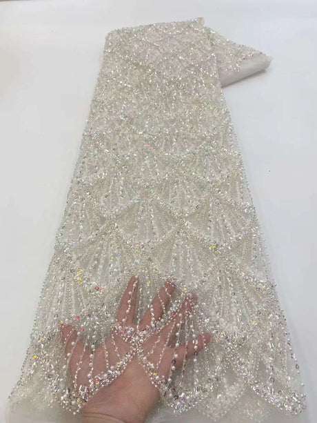 African Heavy Beads Lace Fabric 2024 High Quality Nigerian Sequins Groom Lace French Tulle Fabric For Wedding Party Dress Sewing