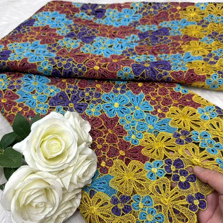 New Multicolore Embroidered Water Soluble Lace Fabric African Guipure Cord Lace Fabric For Sewing Nigerian Women Dresses 5 yards