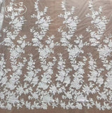White Cotton Large Flower Embroidery Sequin Lace Mesh Fabric, Handmade DIY Fabric for Wedding Veil Sewing Supplies RS24328