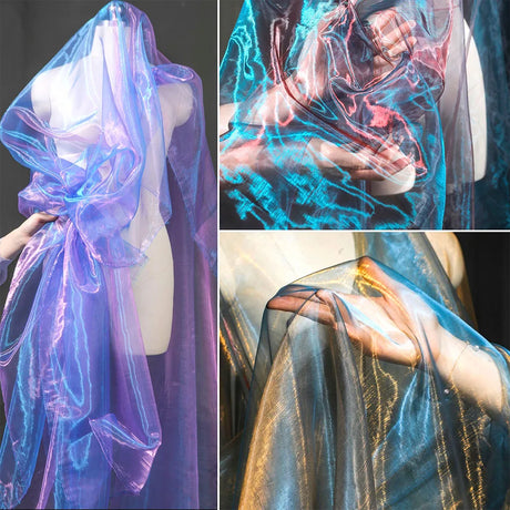 Iridescent Flashing Gradient Organza Tulle Fabric By Meter For Evening Gown Fashion Design Shiny Clothes Party Stage Decoration