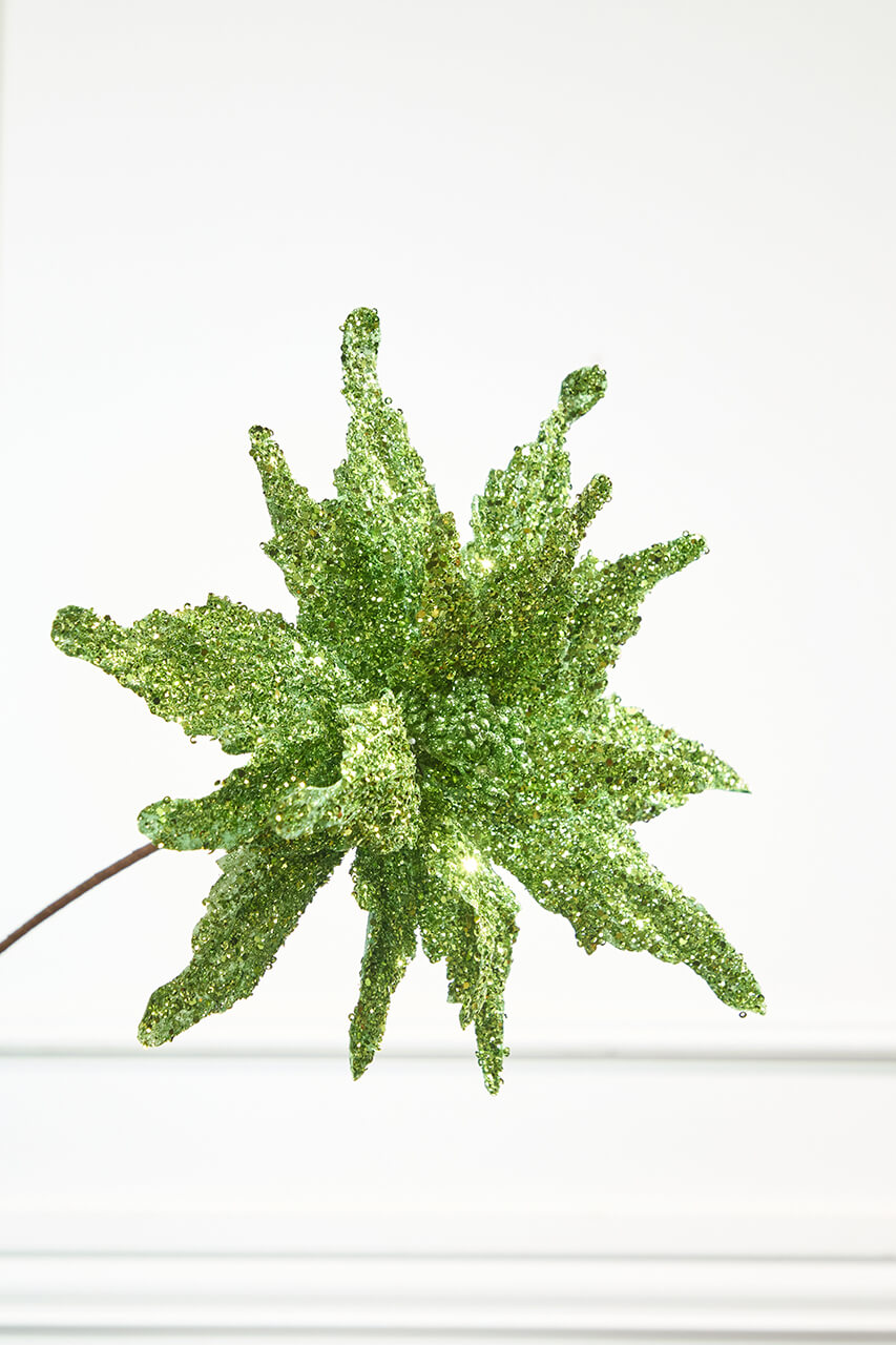 22" Green Sequin Glitter Poinsettia Stem