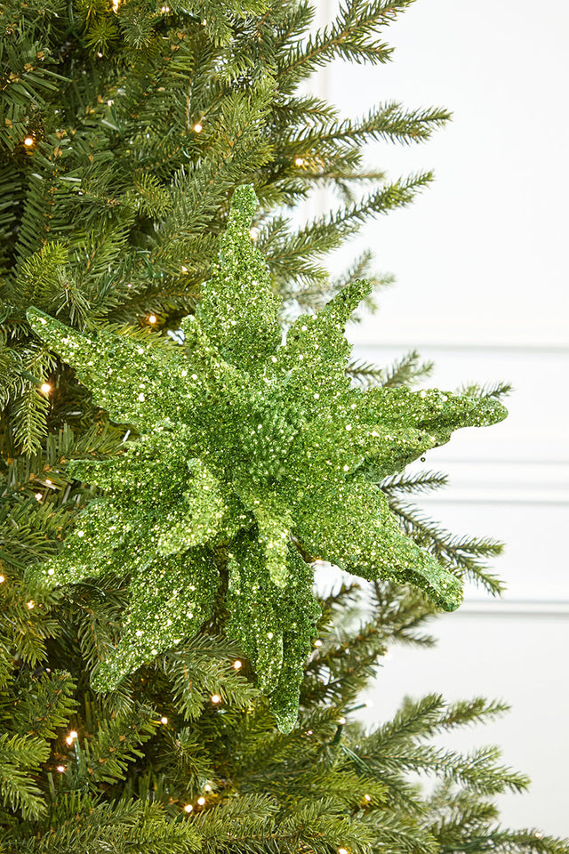 22" Green Sequin Glitter Poinsettia Stem