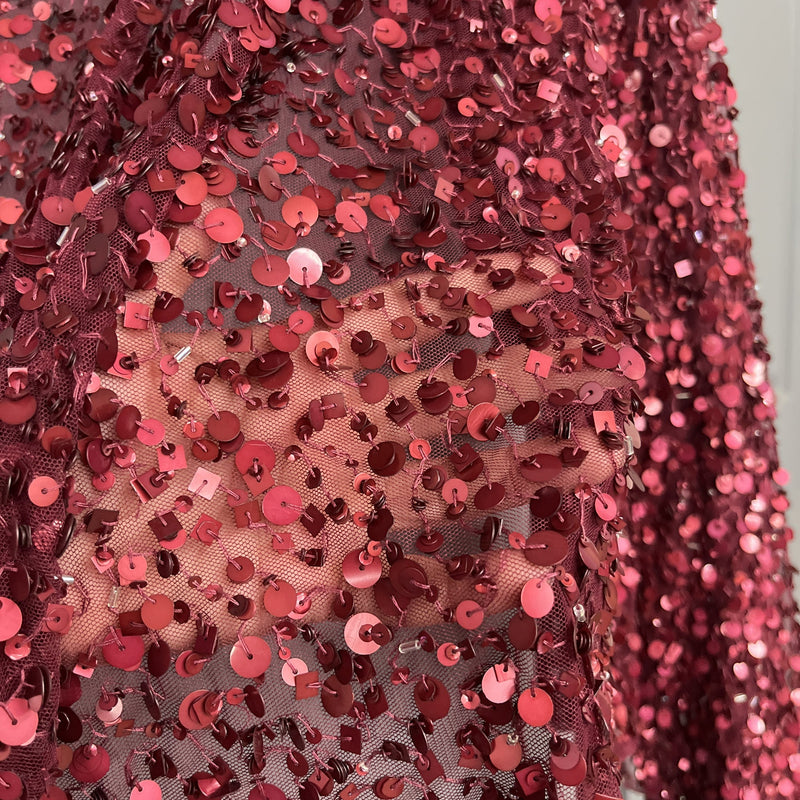 Sequined Lace Fabric Burgundy 48"
