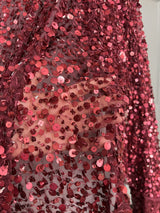 Sequined Lace Fabric Burgundy 48"
