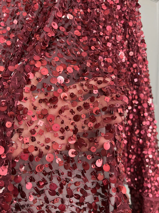 Sequined Lace Fabric Burgundy 48"