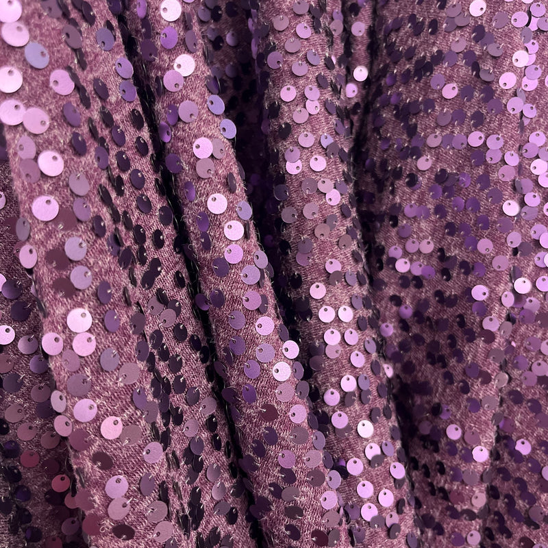 Sequined Fabric Embroidered On Polyester Jersey Net Mesh Fabric - Wine, Jade, Plum, 4-Way Stretch, 60" Width (1 Yard)