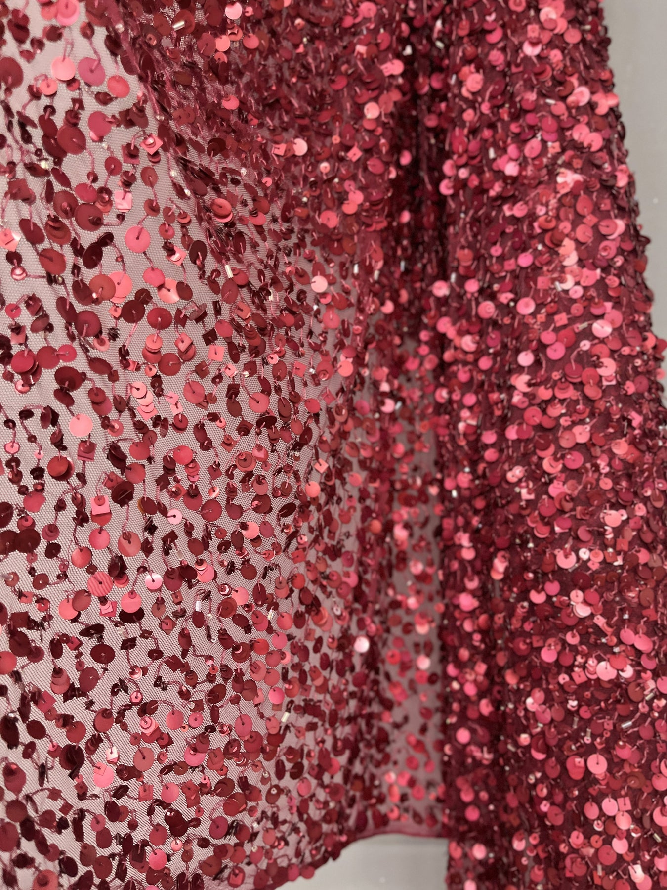 1 Yard Burgundy Sequined Lace Fabric Embroidered on Percent Polyester Net Mesh Lightweight 48 Inch Width