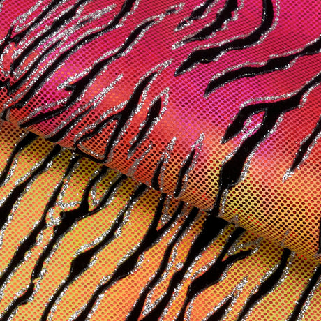 Serengeti Foil Glittered Flocked Stretch Spandex Fabric - Lime/Green, Yellow/Hot Pink, Purple/Hot Pink, 56/58" Width (1 Yard)