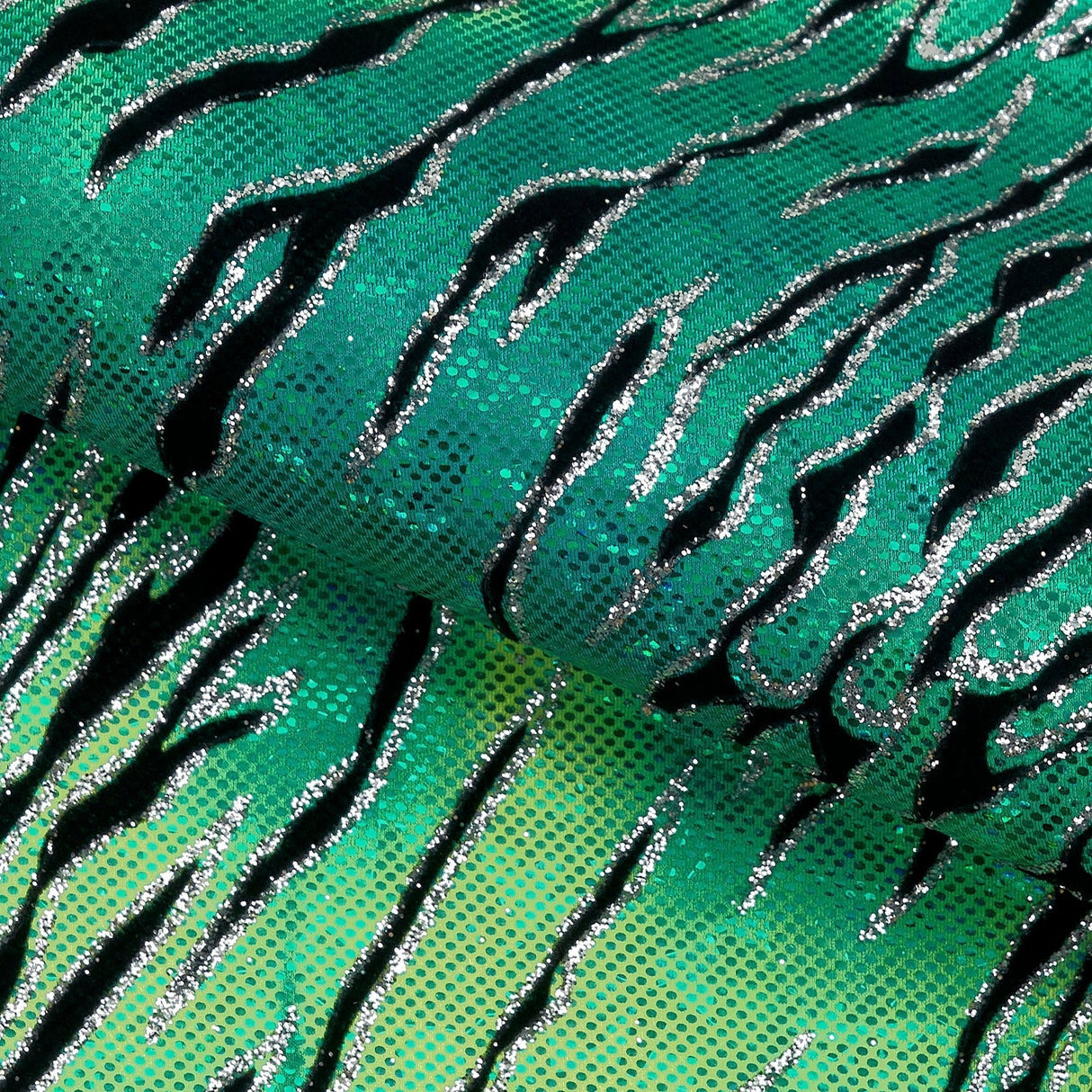 Serengeti Foil Glittered Flocked Stretch Spandex Fabric - Lime/Green, Yellow/Hot Pink, Purple/Hot Pink, 56/58" Width, 4-Way Stretch (1 Yard)