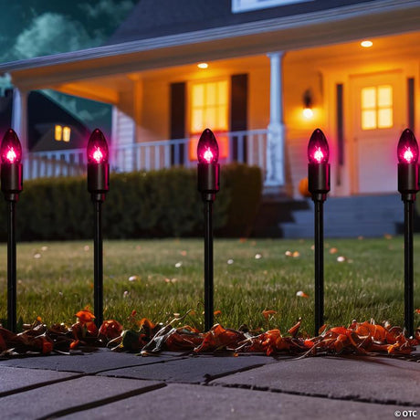 Set of 10 Purple C9 Bulb Halloween Pathway Markers with 8.75ft Black Wire