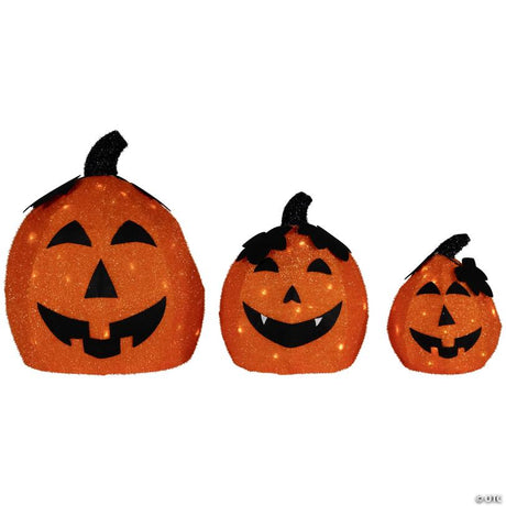 Set of 3 LED Illuminated Jack O' Lanterns for Outdoor Halloween Décor