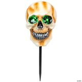 Set of 3 Lighted Skeleton Head Halloween Pathway Markers with Sound - Battery Operated