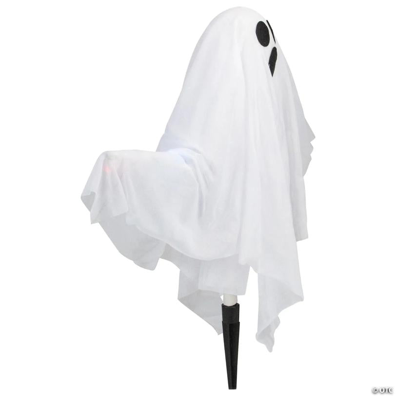 Set of 3 Lighted White Ghost Halloween Lawn Stakes