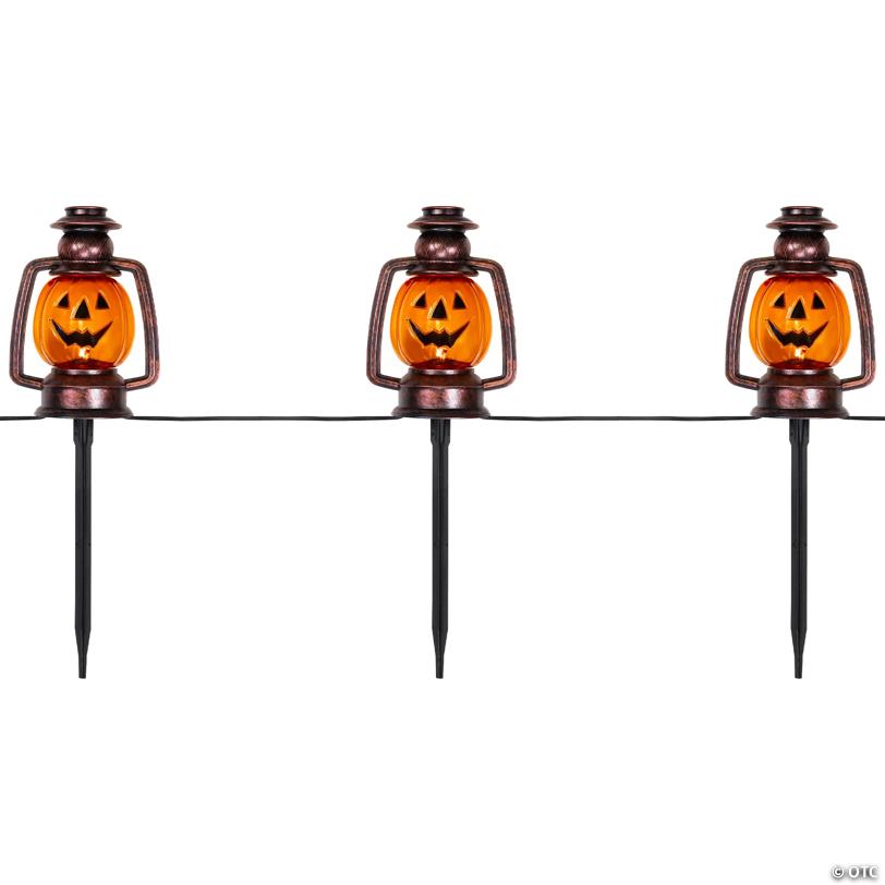 Set of 3 Orange Flickering Halloween Jack O’ Lantern Pathway Markers Outdoor Decor