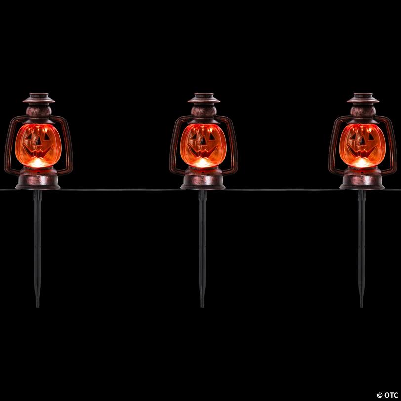 Set of 3 Orange Flickering Halloween Jack O’ Lantern Pathway Markers Outdoor Decor