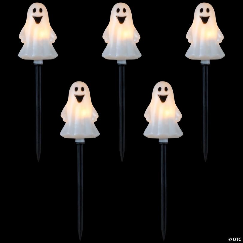 Set of 5 Ghost Shaped Halloween Pathway Markers - 3.75ft Black Wire