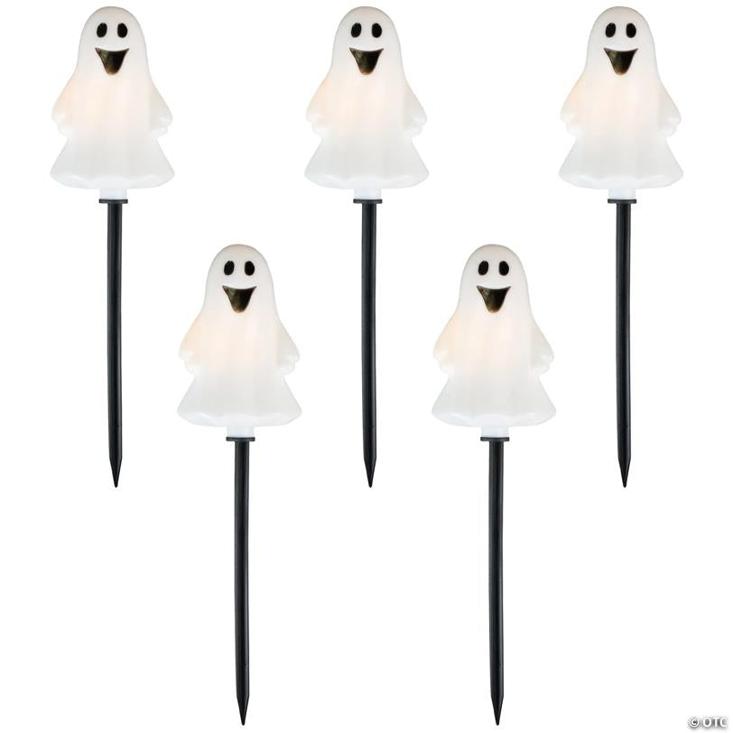 Set of 5 Ghost Shaped Halloween Pathway Markers - 3.75ft Black Wire