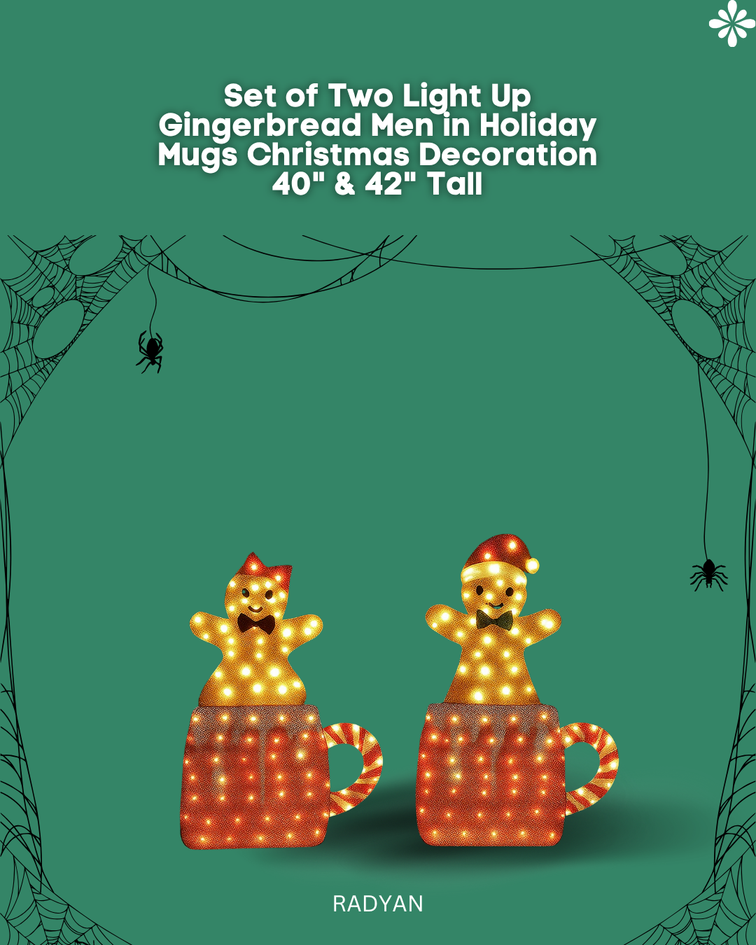 Set of Two Light Up Gingerbread Men in Holiday Mugs Christmas Decoration 40" & 42" Tall