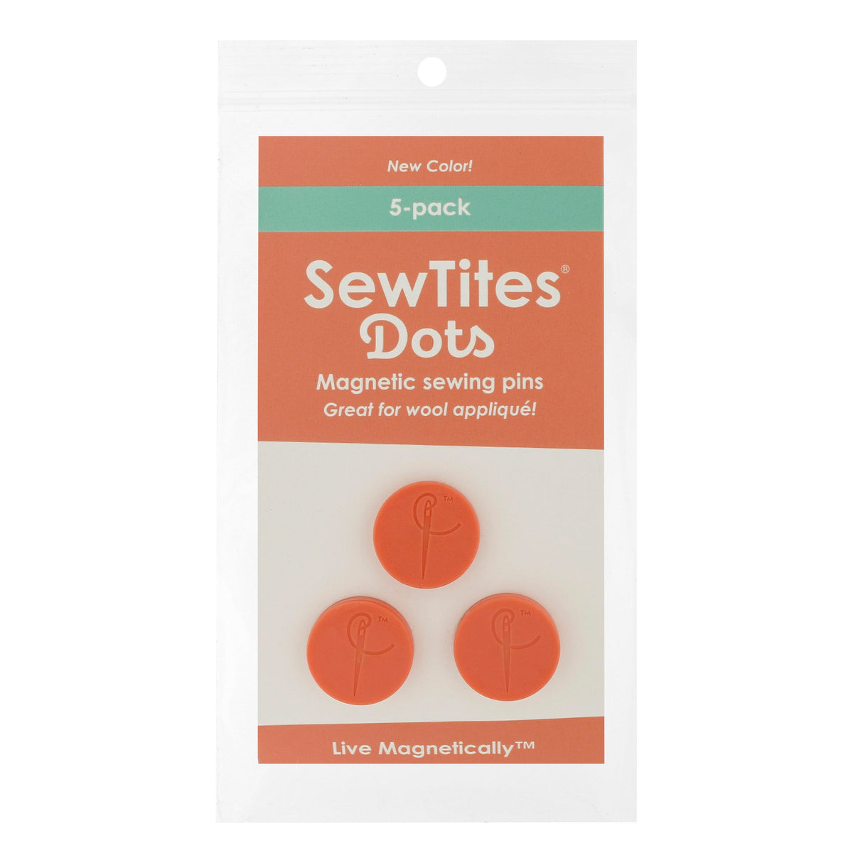 SewTites Dots Magnetic Sewing Pins Fabric - Coral, 17MM Diameter (5 Pack)