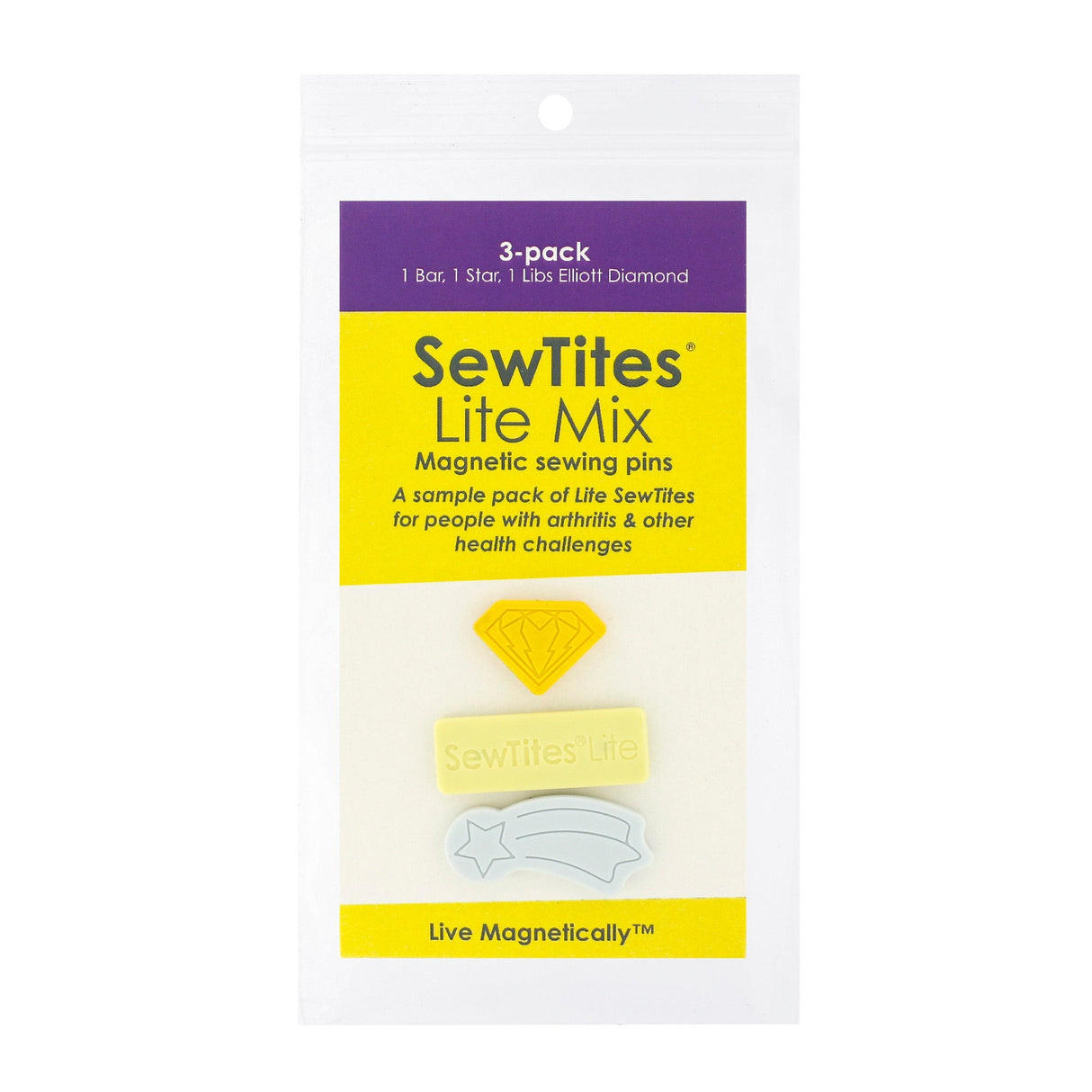 SewTites Lite Mix Magnetic Sewing Pins - Diamond, Lite Star, Lite Bar (3 Pack)