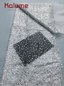 Kalume Nigerian Beaded Embroidery Lace High Quality French Net Sequins Tulle African Lace Fabric for Luxury Wedding Party F3490