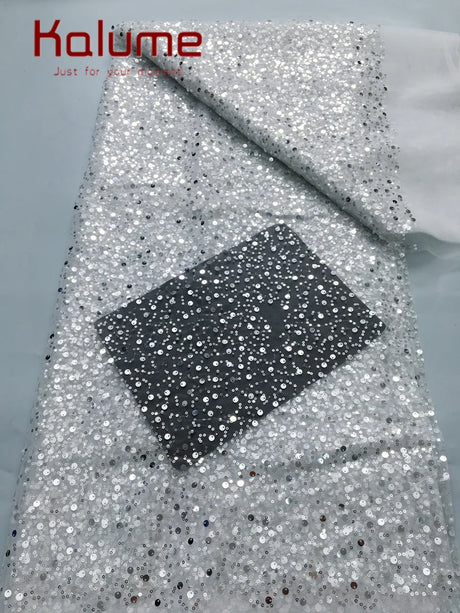 Kalume Nigerian Beaded Embroidery Lace High Quality French Net Sequins Tulle African Lace Fabric for Luxury Wedding Party F3490