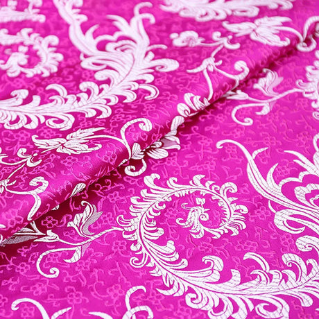 50*75cm Brocade Jacquard Fabric Pink Color Silk Feather Flower Pattern For Sewing Kimono Robe Girl's Dress DIY Needlework Satin