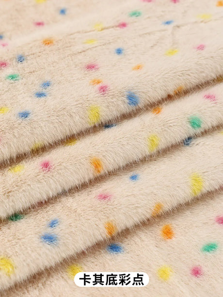 0.5/1/2 Yards Faux Fur Dot Printed Fabric for Plush Toys Cotton Dolls Warm Hats Decorative Cloth Handmade Sewing Fabrics