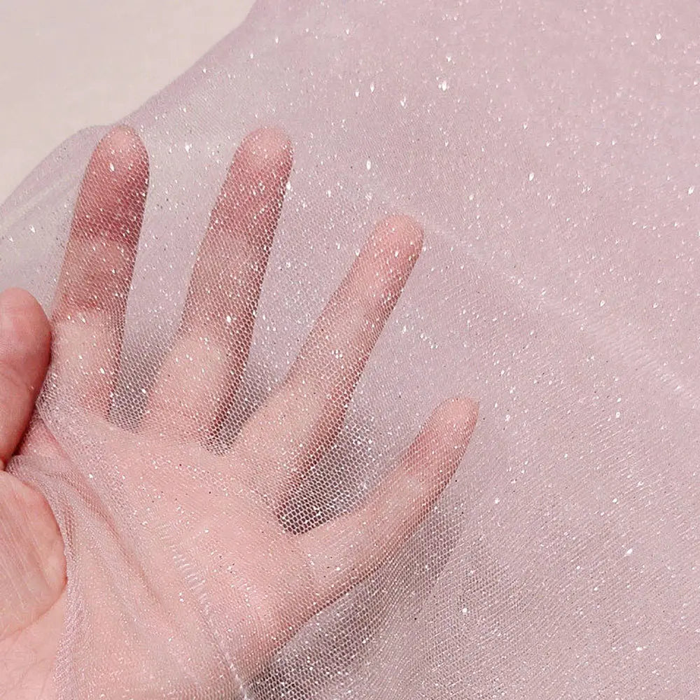 Shiny Glitter Sequin Soft Net Yarn Lace Sparkle Tulle Silver Mesh Fabric DIY Sewing Wedding Dress Veil Dance Tutu Decor Props