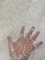 African Heavy Beads Lace Fabric 2024 High Quality Nigerian Sequins Groom Lace French Tulle Fabric For Wedding Party Dress Sewing